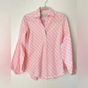 Tish Cox Blouse Women’s XS Pink Plaid Puff Top Balloon Sleeve